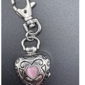 Heart-Shaped Clip on Pocketwatch with Pink Accent Stone